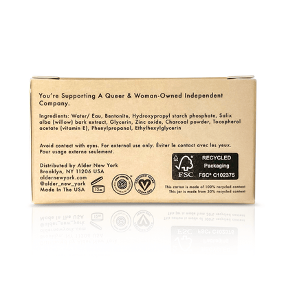Alder new york clarifying face mask back of box showing the ingredients list