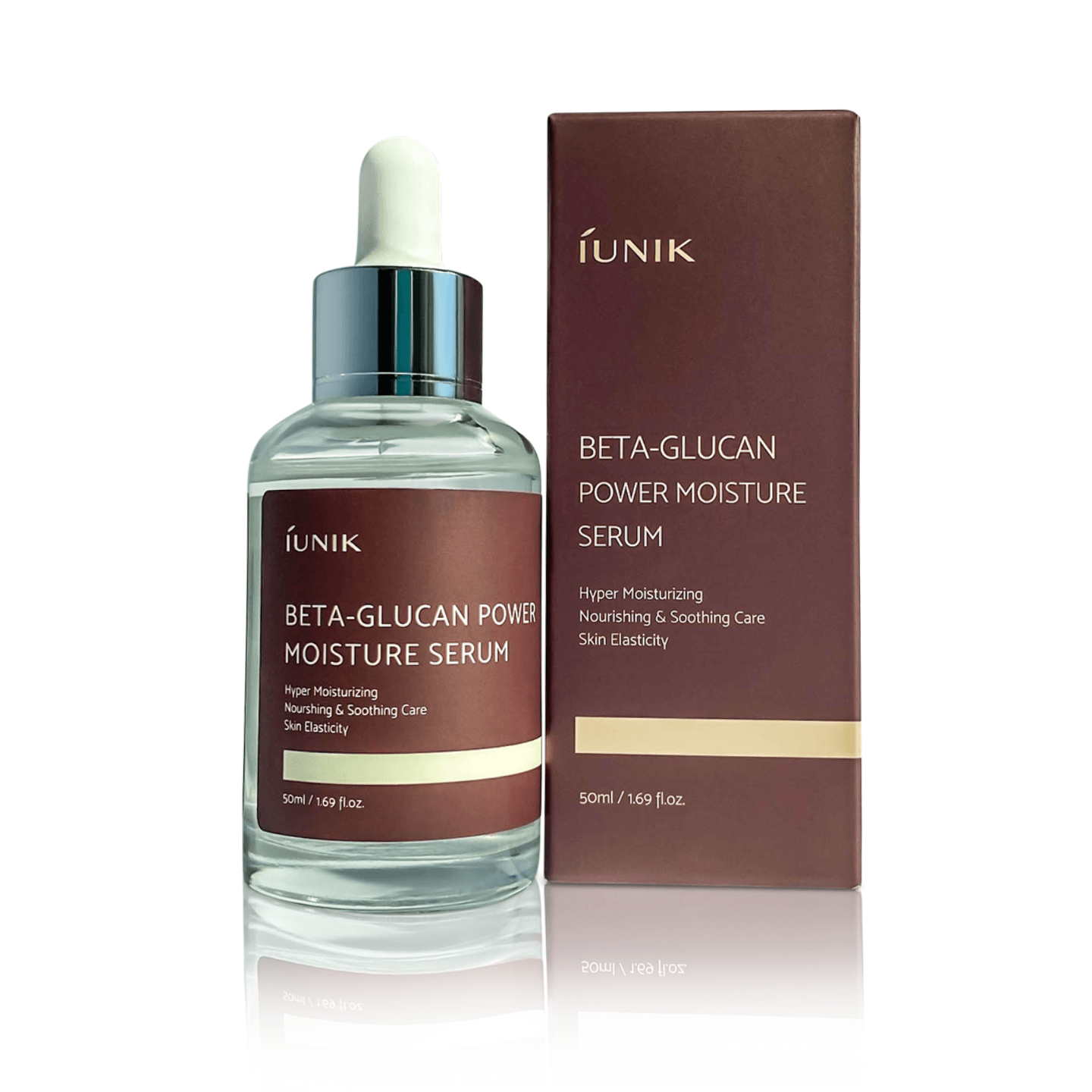 Iunik Beta glucan power moisture serum beside the box