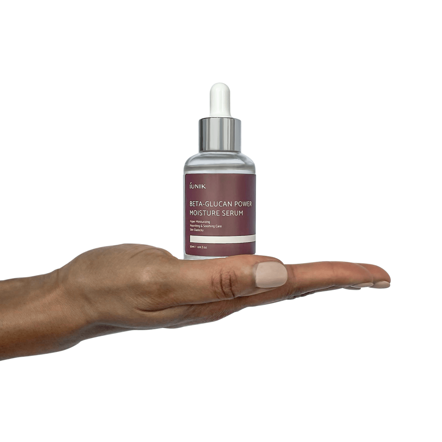 Iunik Beta glucan power moisture serum on an open hand