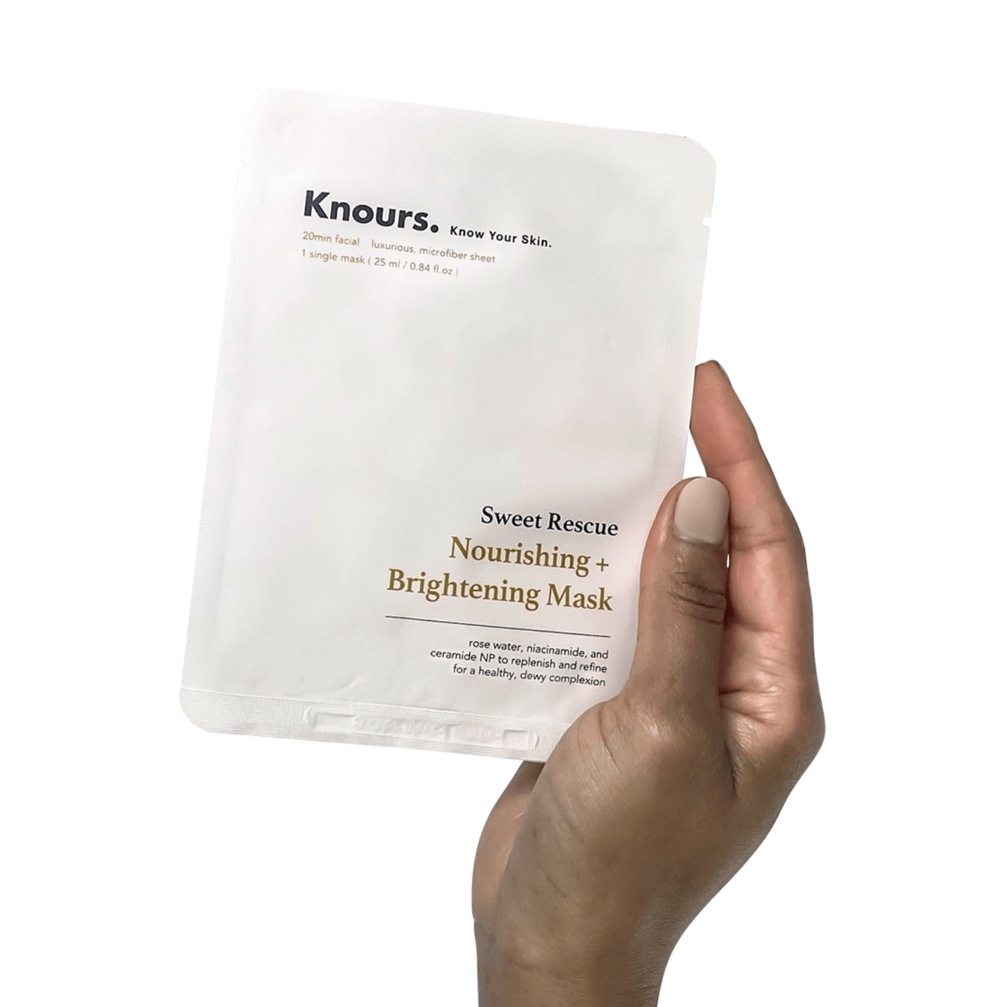 Knours sweet rescue nourishing brightening mask single packet held in a hand