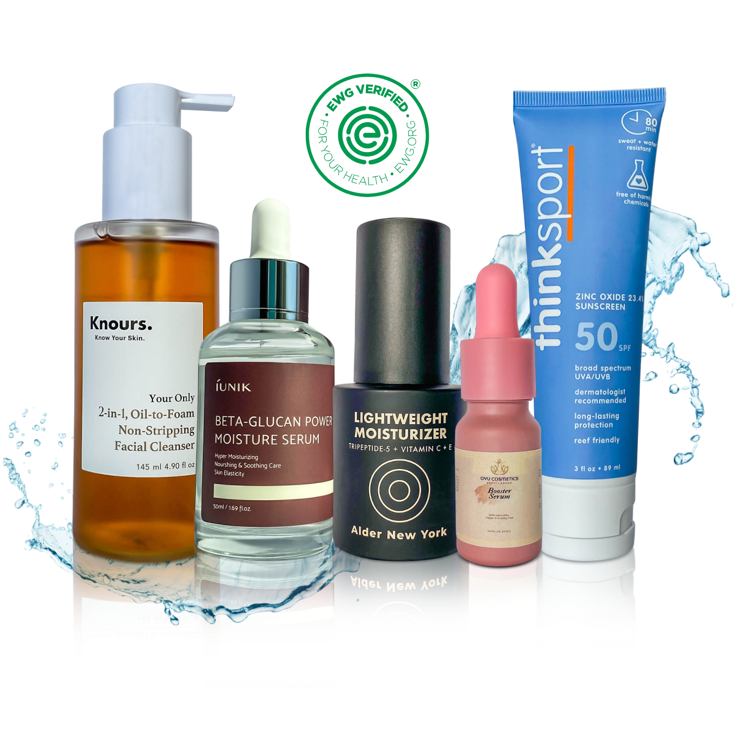 simple morning skincare routine Collection of skincare products with visible branding on a white background