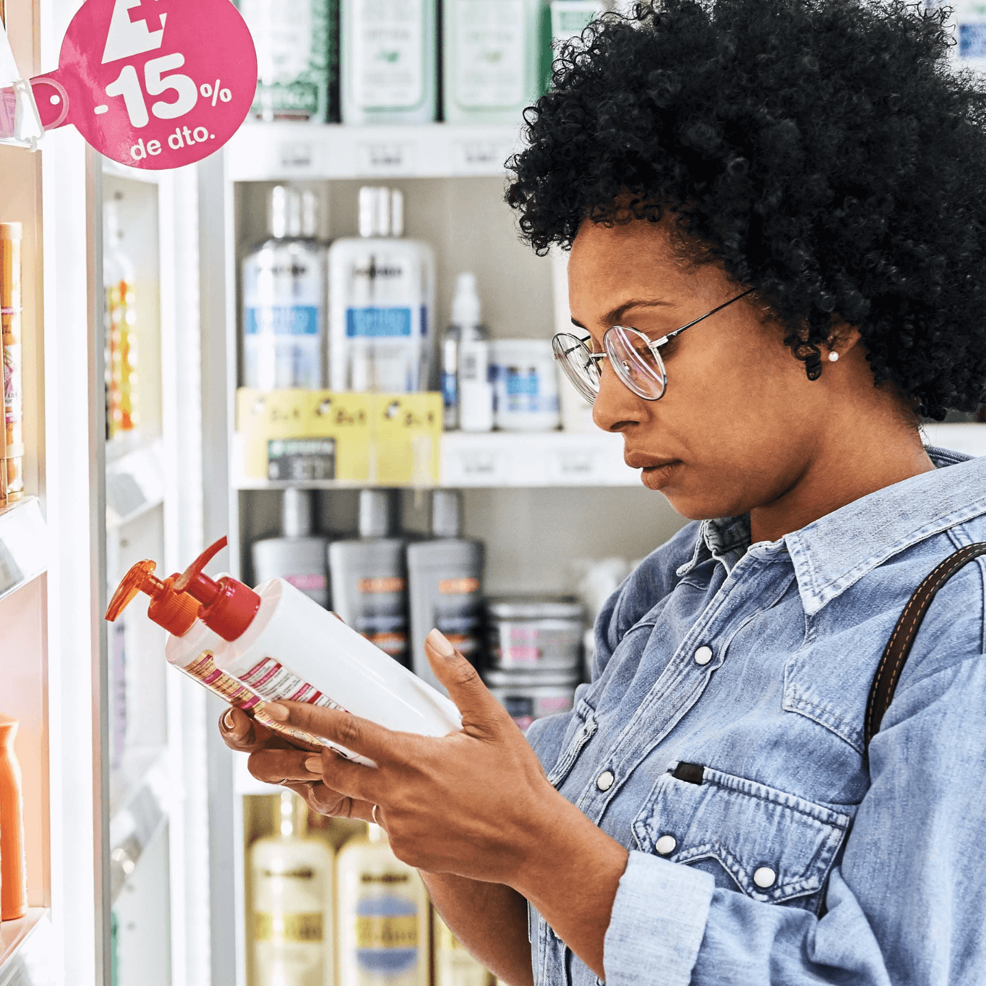 woman comparing skincare products while shopping